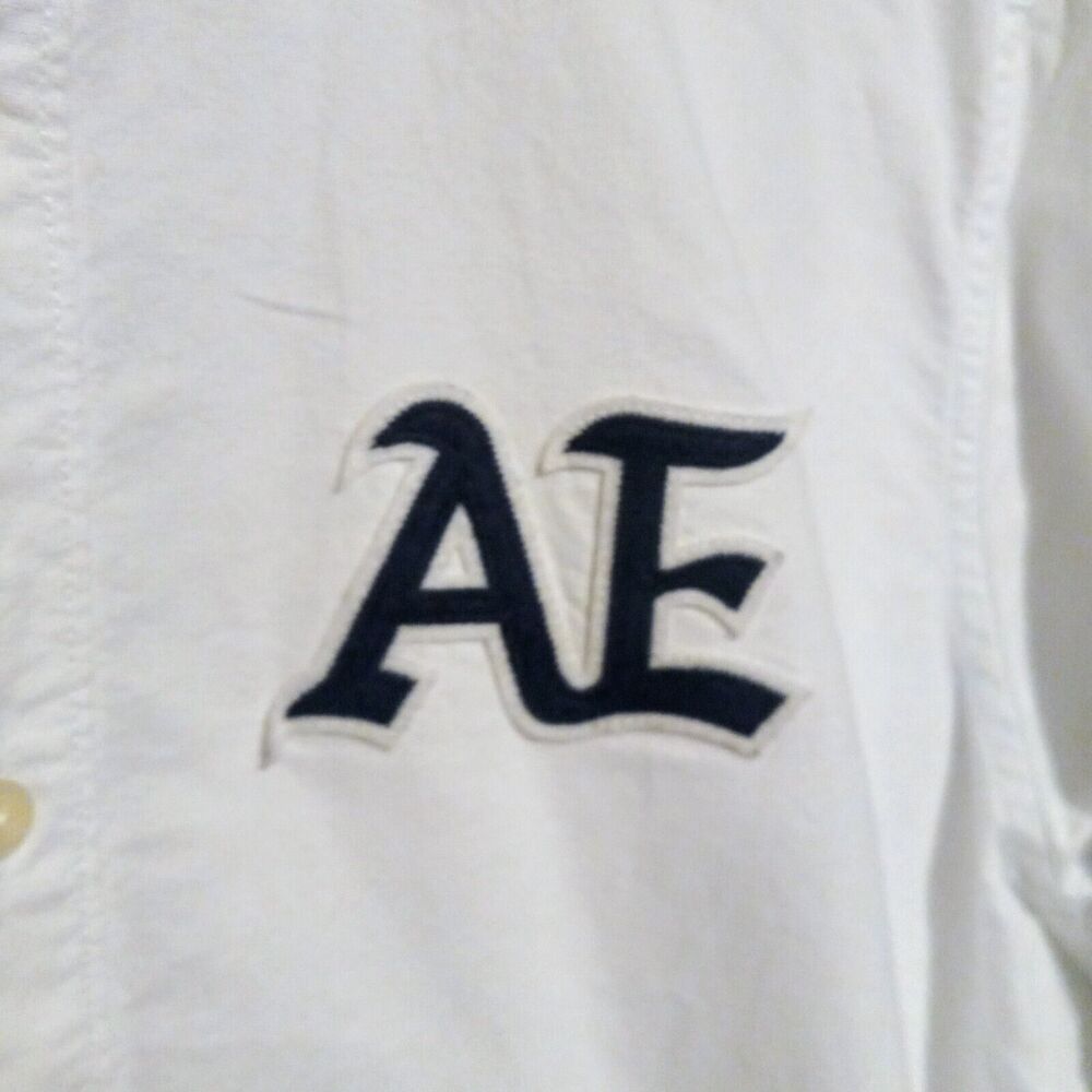 American Eagle Embroidered Logo Button Down Shirt-Large-Oxford-White-Navy - Picture 5 of 10